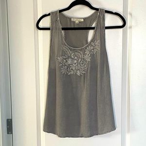 Solitaire Grey Embroidered Racerback Tank